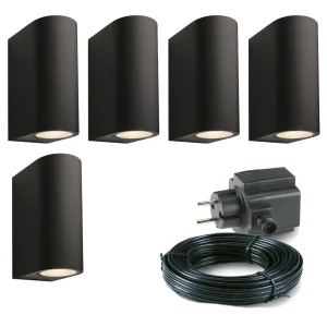 5x LED wand spot - 185mm - 4 Watt - Zwart - complete set